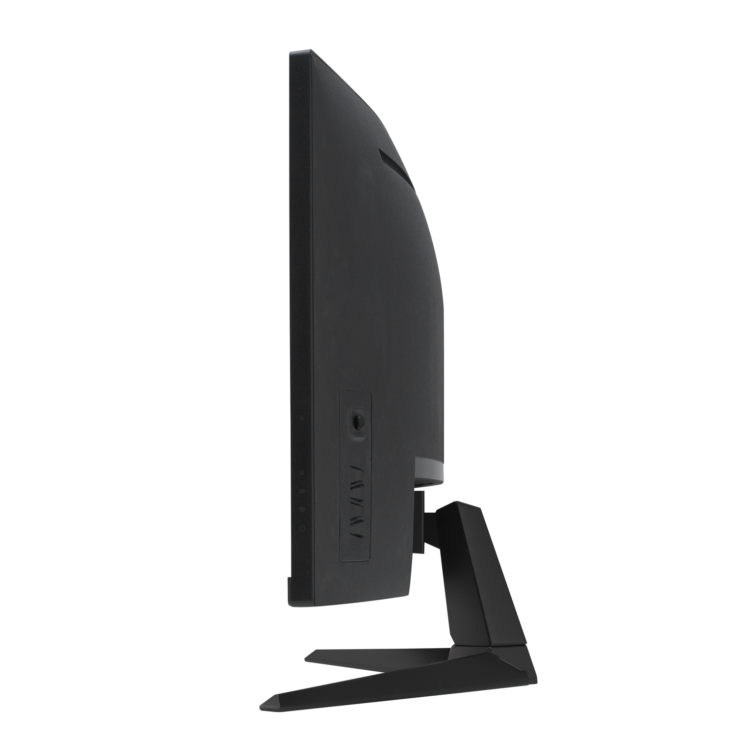 Black computer monitor, side profile view.