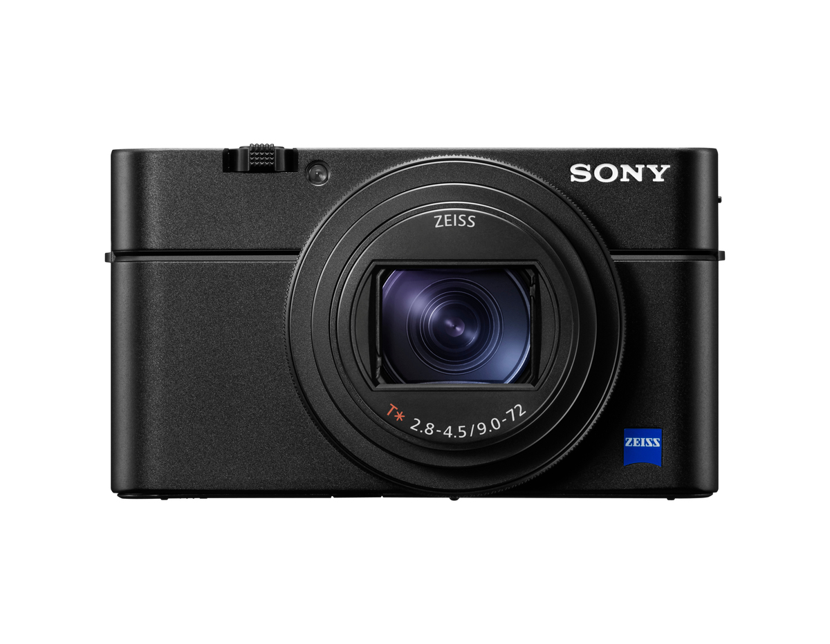 Cámara negra con lente y el logotipo de Sony.