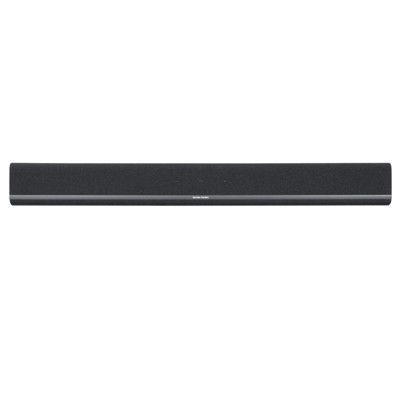 Das Bild zeigt eine lange, dunkelgraue Soundbar. Das Harman Kardon-Logo ist auf der Vorderseite sichtbar.