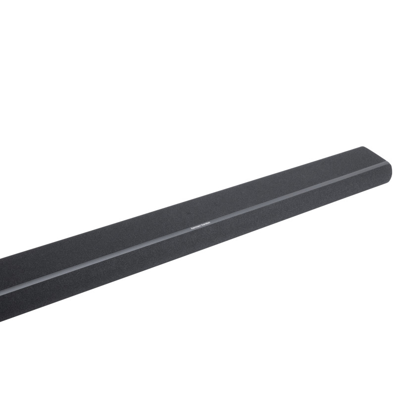 Das Bild zeigt eine lange, dunkelgraue Soundbar. Das Harman Kardon-Logo ist auf der Vorderseite sichtbar.