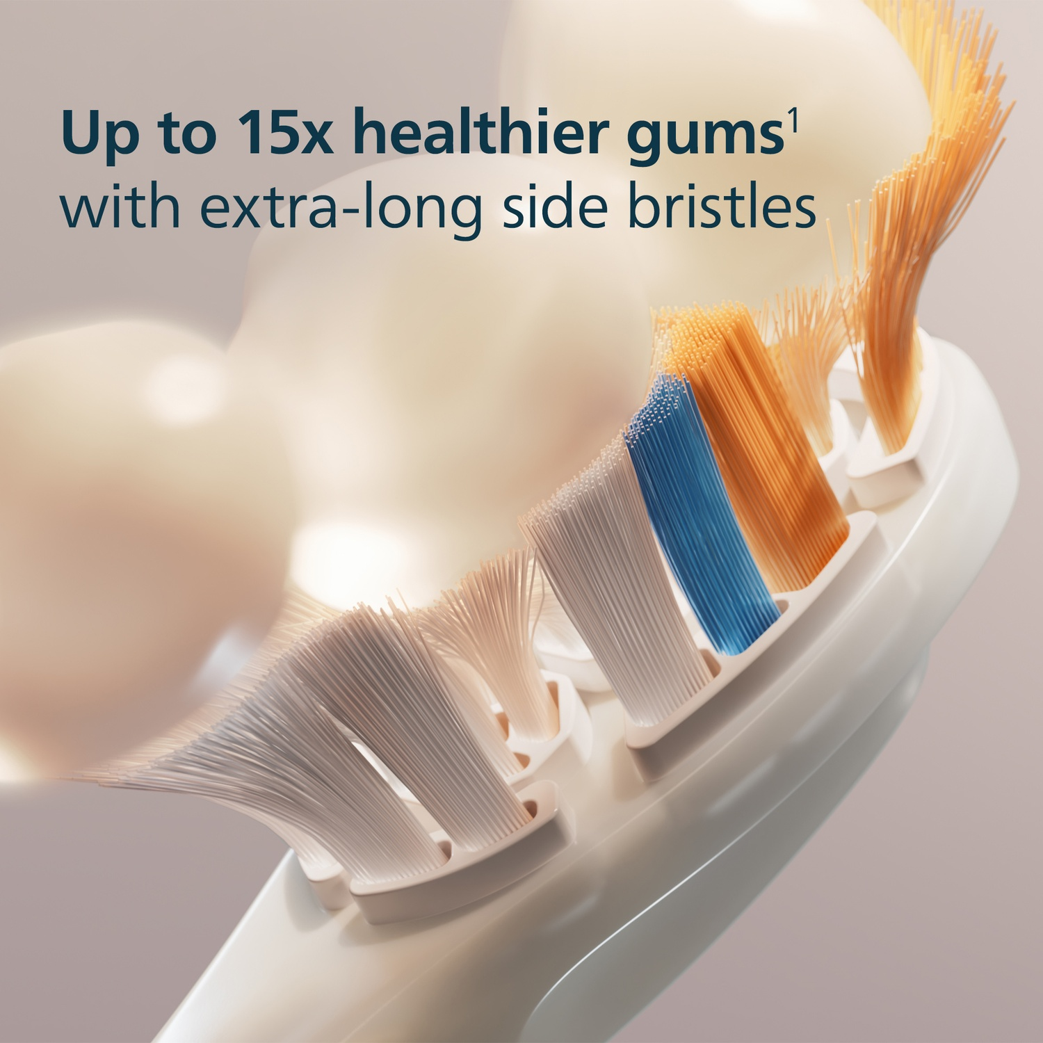 Gros plan sur les soies de la brosse à dents, avec l'accent sur les différentes couleurs.