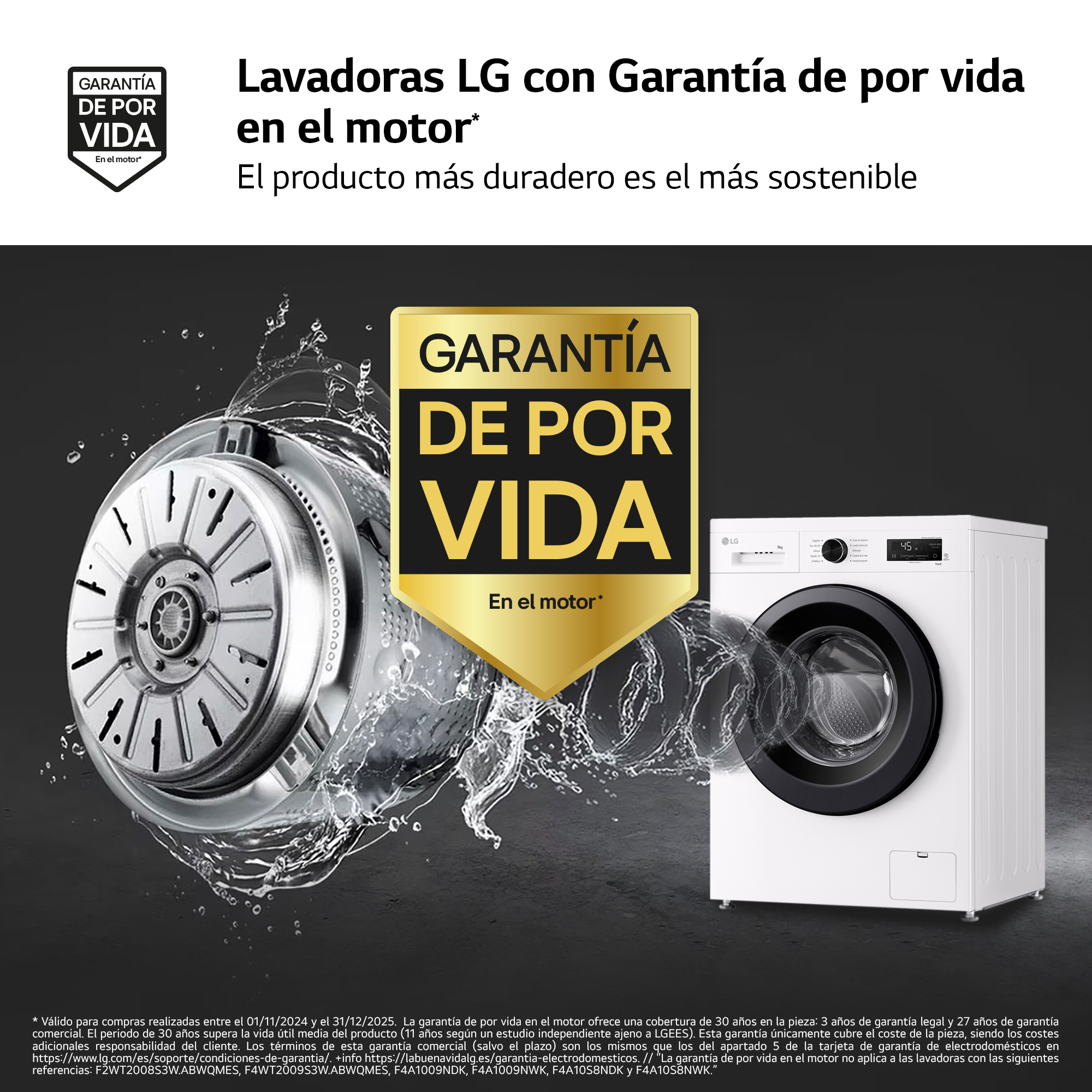 Lavadora LG con texto de garantía. Incluye una máquina y los detalles de la garantía.