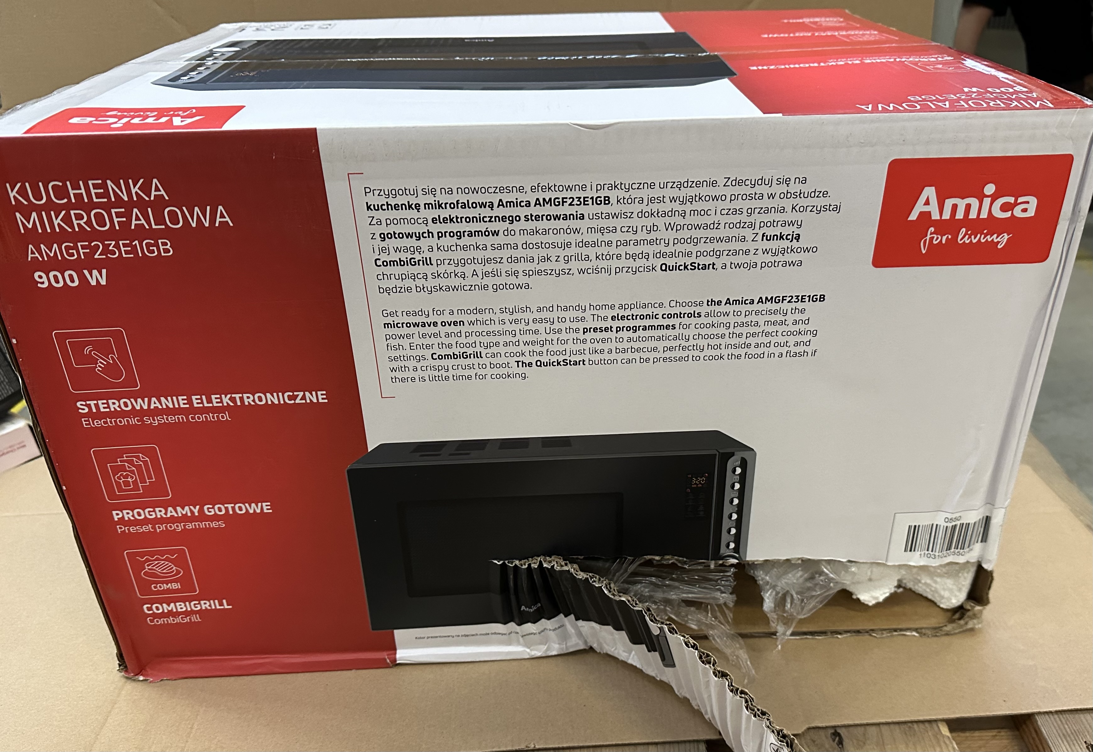 OUTLET - Kuchenka mikrofalowa AMICA AMGF23E1GB 23L z grillem Czarny