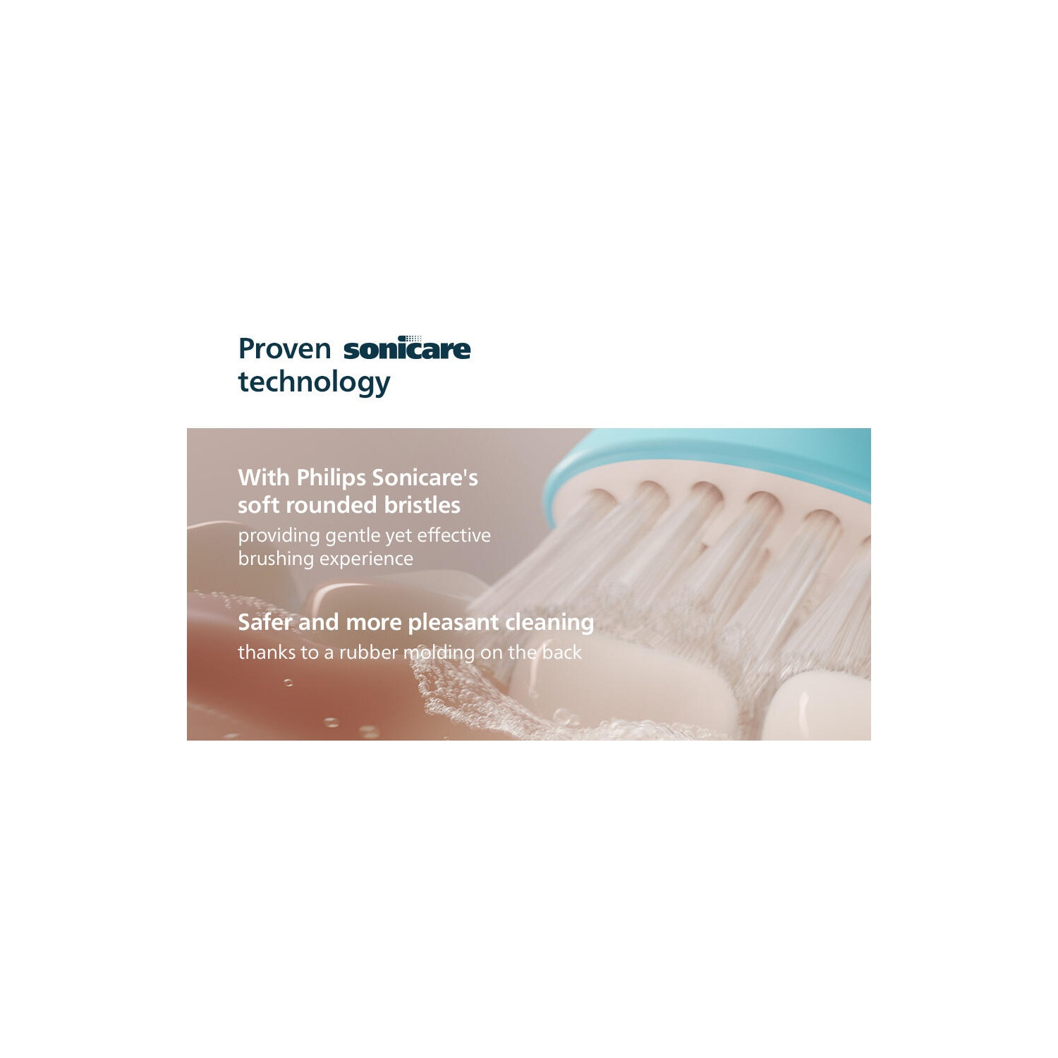 Tekst: De zachte borstelharen van Philips Sonicare zorgen voor een zachte, maar effectieve poetservaring.