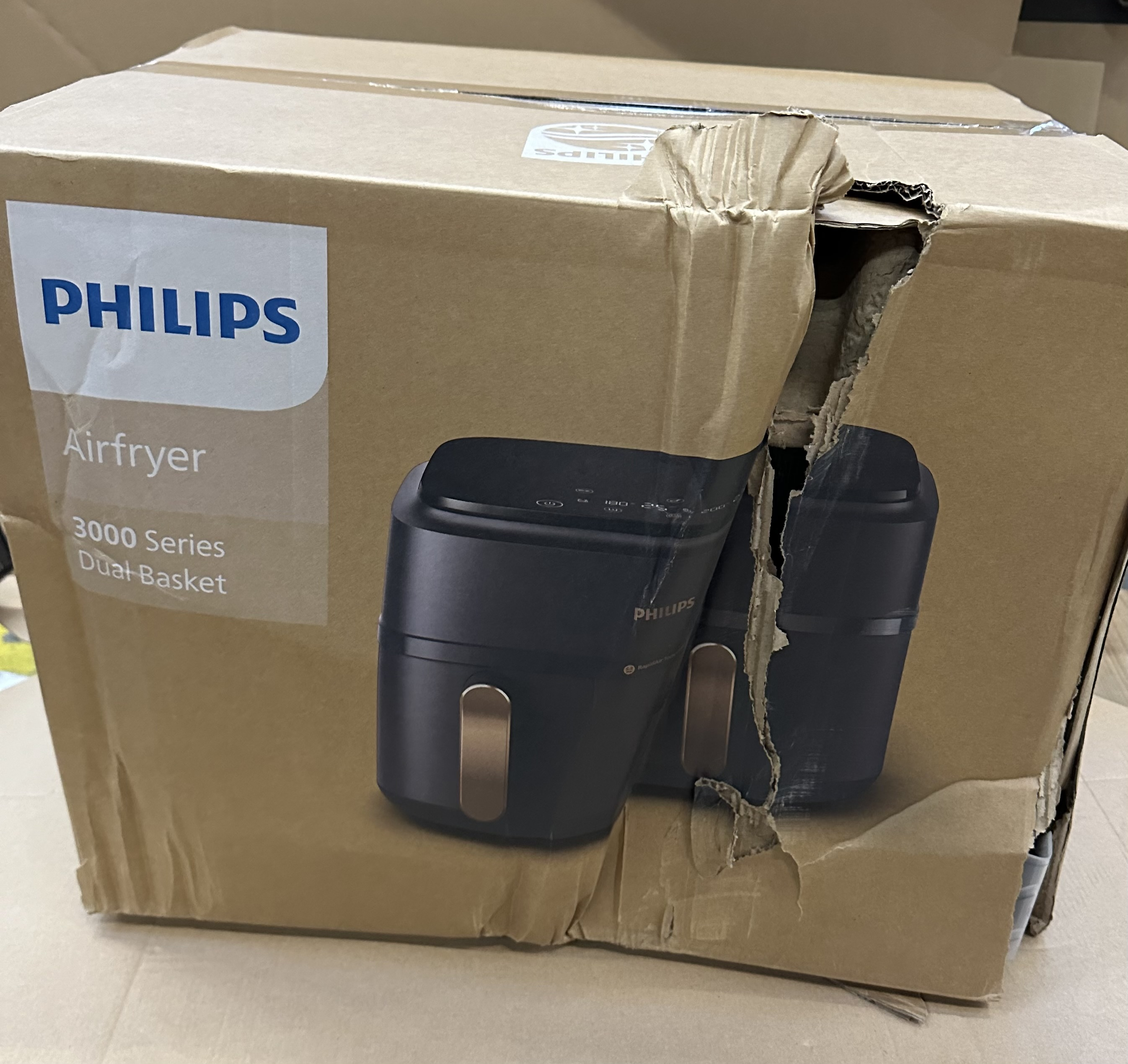 OUTLET - Frytkownica beztłuszczowa dwukomorowa Airfryer Philips Ovi Dual Basket NA352/00 z 2 szufladami Szary-miedziany