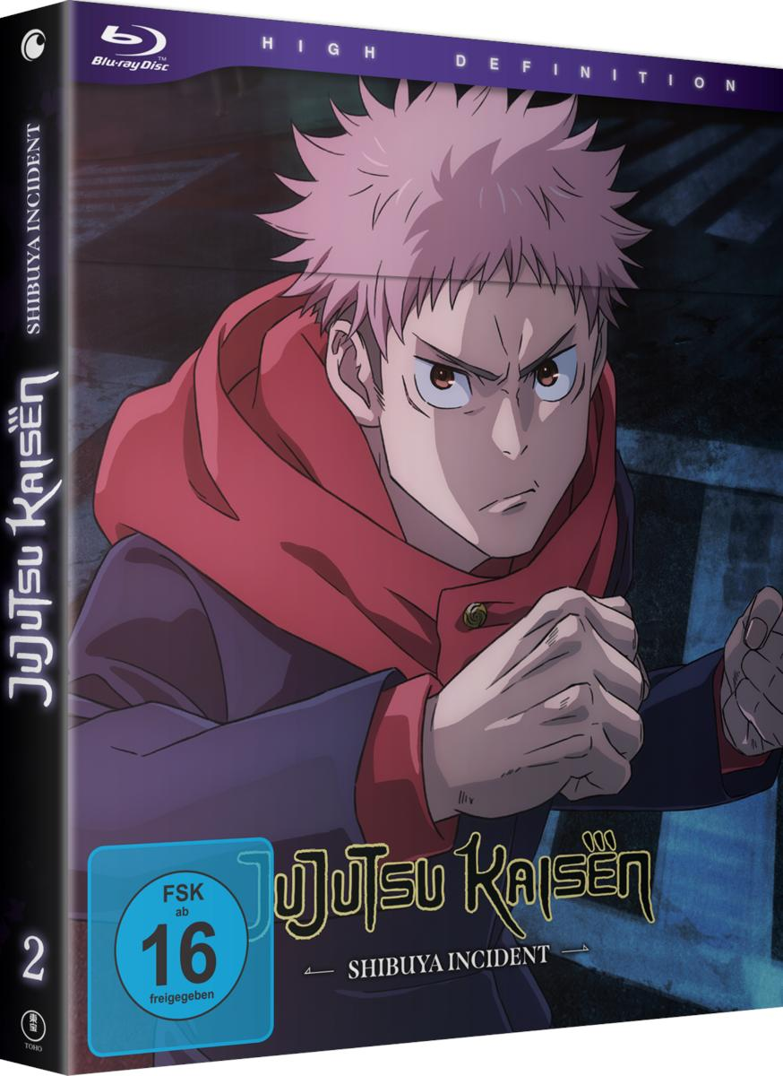 Eine Blu-ray-Box des Anime Jujutsu Kaisen. Das Cover zeigt eine Figur mit pinken Haaren und rotem Hoodie.