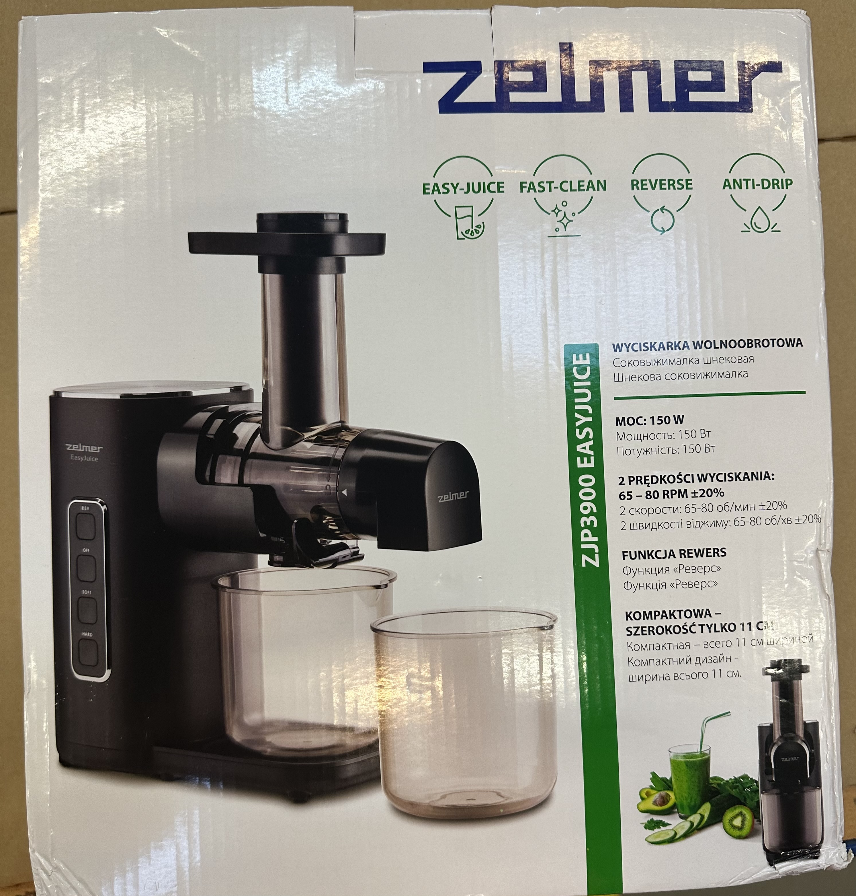 OUTLET  Wyciskarka wolnoobrotowa ZELMER ZJP3900 EasyJuice Czarny