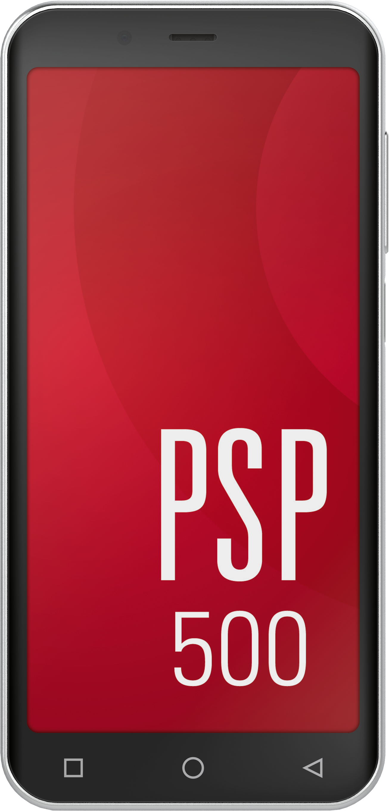 Schwarzes Smartphone mit rotem Bildschirm mit weißem Text PSP 500.