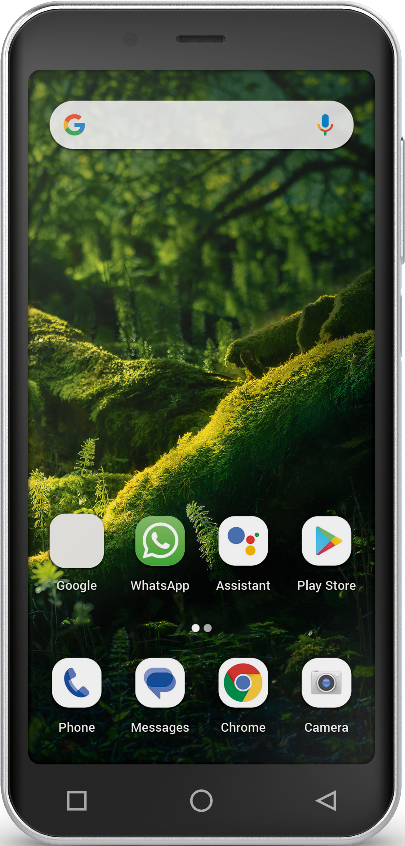 Schwarzes Smartphone mit grüner Waldhintergrundanzeige.