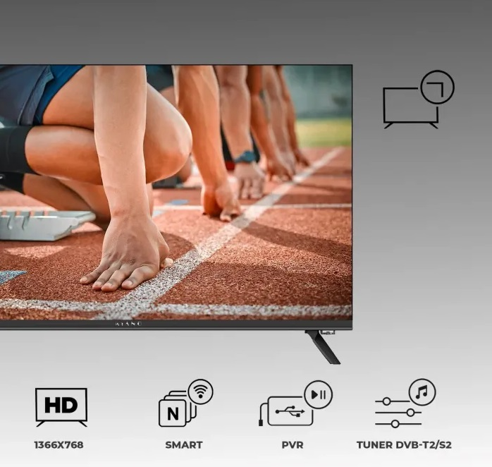 Widok z boku czarnego telewizora wolnostojącego.