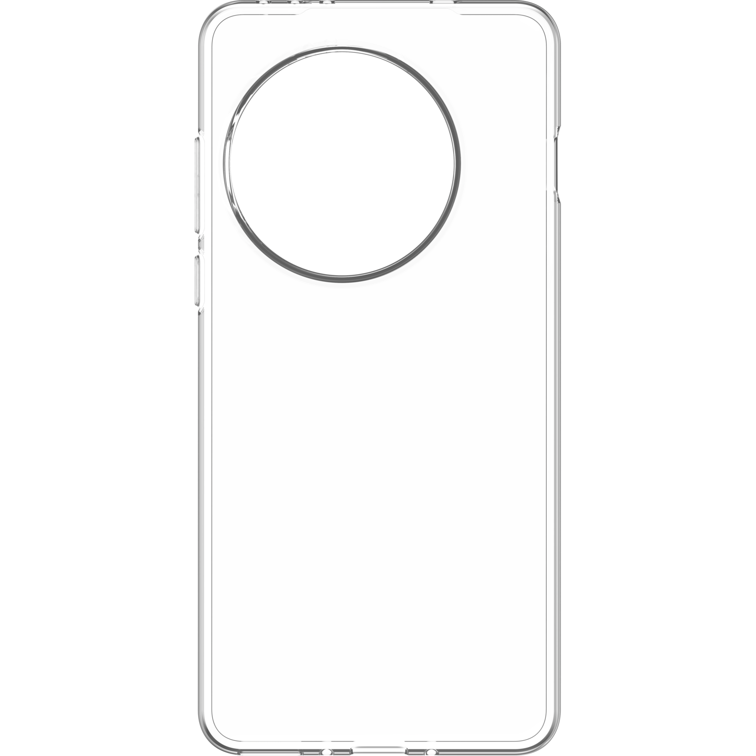 Een witte telefoonhoes met een zwarte cirkel voor de camera.