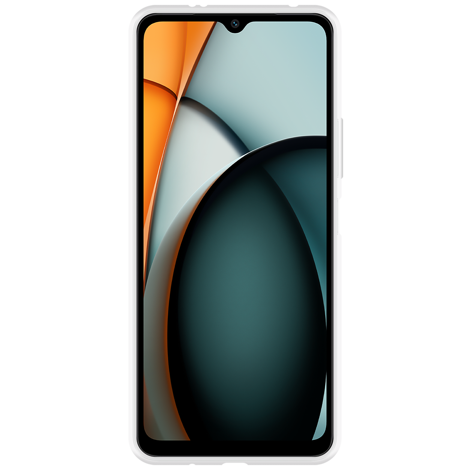 Un smartphone avec un cadre blanc et un écran affichant un design abstrait coloré.