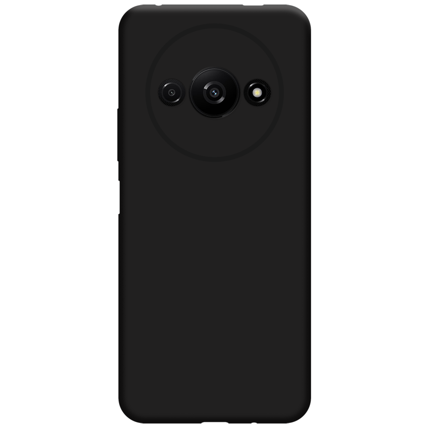 Zwarte telefoonhoes. Heeft drie cameralenzen.