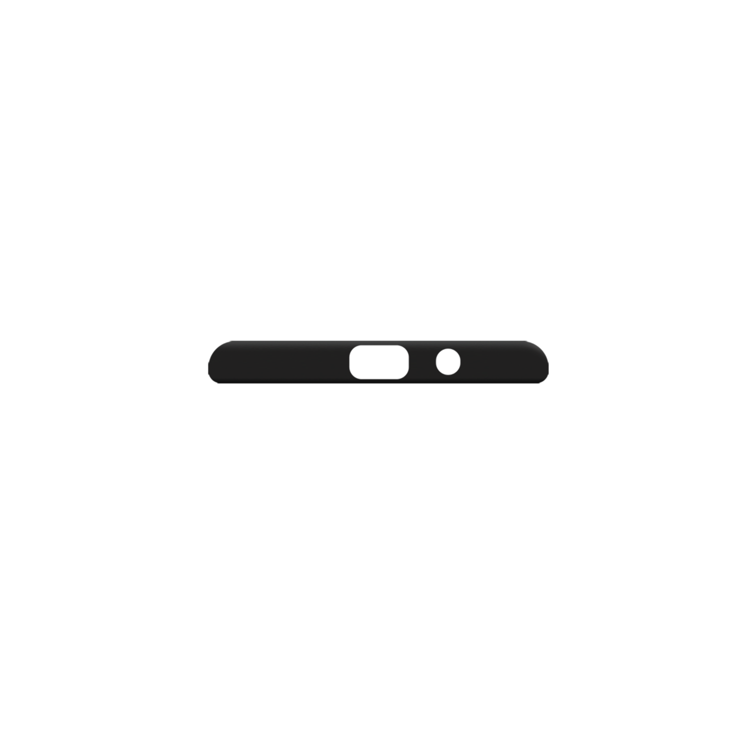 Een close-up van de onderkant van een zwarte telefoonhoes met de poorten.