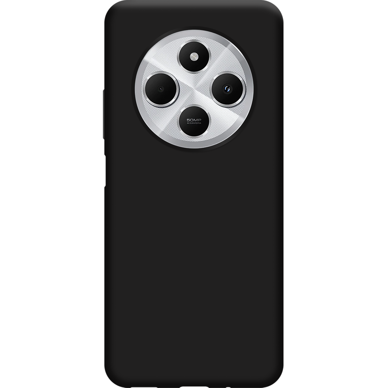 Zwarte telefoonhoes. Circulair camera-ontwerp met drie lenzen.