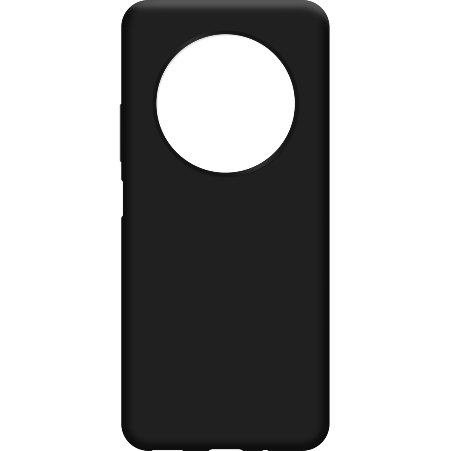 Een zwarte telefoonhoes met een grote ronde camerauitsnede.