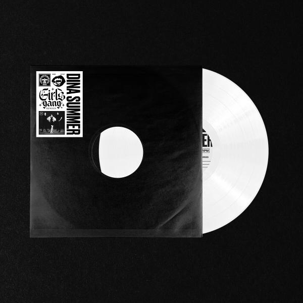 Albumcover: Schwarzes Cover mit weißer Schallplatte. Text oben.