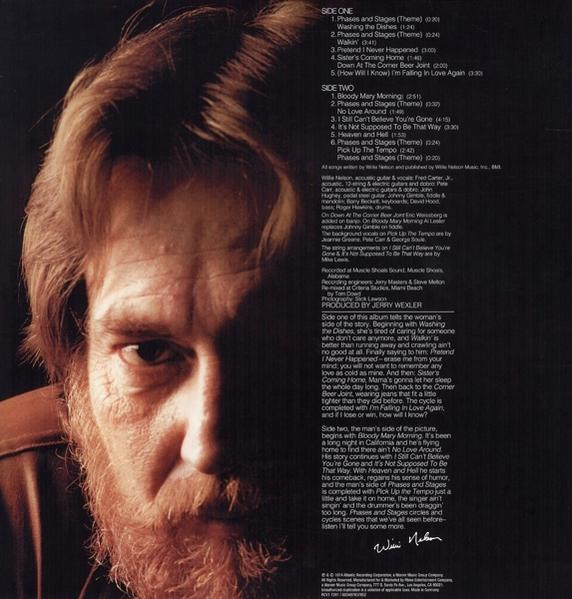 Willie Nelson arca egy album borítóján. Vörös szakáll, barna haj és az album szövege látható.