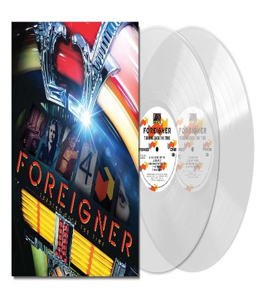 LP borító a "Foreigner" szóval és két fehér vinyl lemezzel.