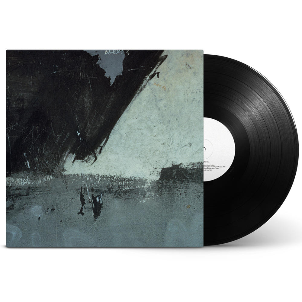 Album borító fekete bakelit lemezzel. Absztrakt művészet az album borítóján.