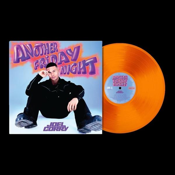 A 'Another Friday Night' album borítója Joel Corry-tól. Narancssárga bakelit a borító mellett.