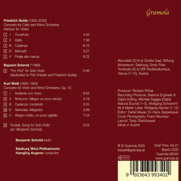 Albumcover für ein klassisches Musikalbum. Text listet Kompositionen und Credits. Brauner Hintergrund.