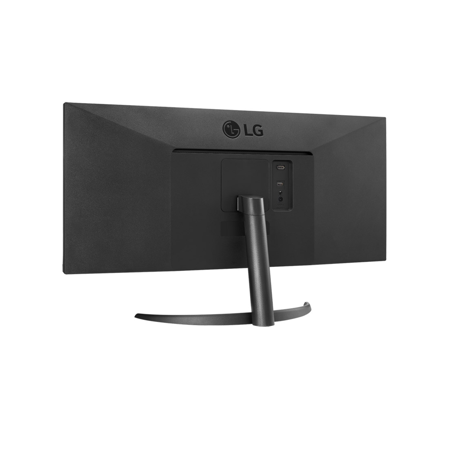Back of an LG monitor showing the stand attachment and ports.