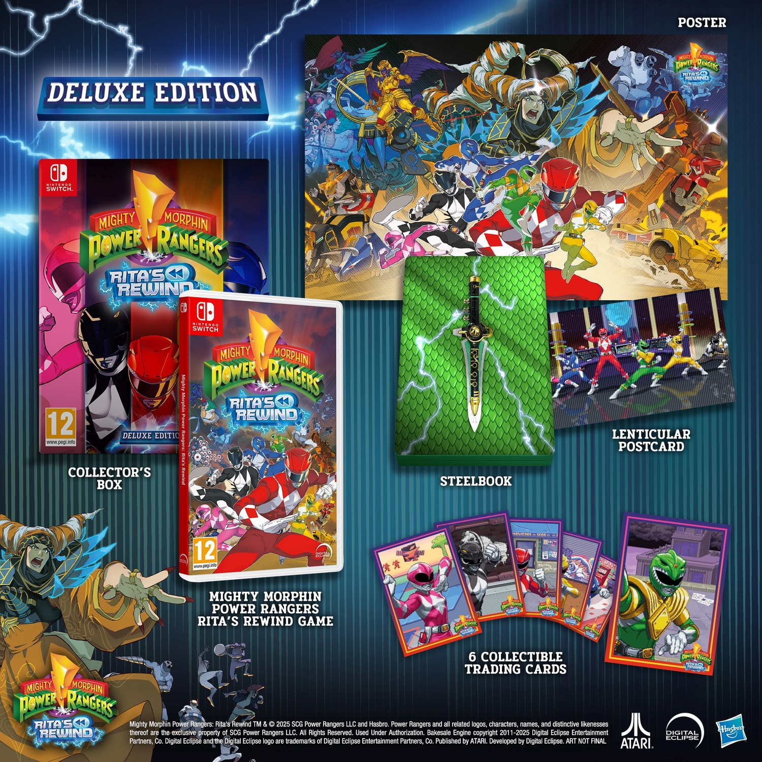 Power Rangers game box set met doos, kaarten, steelbook en poster.
