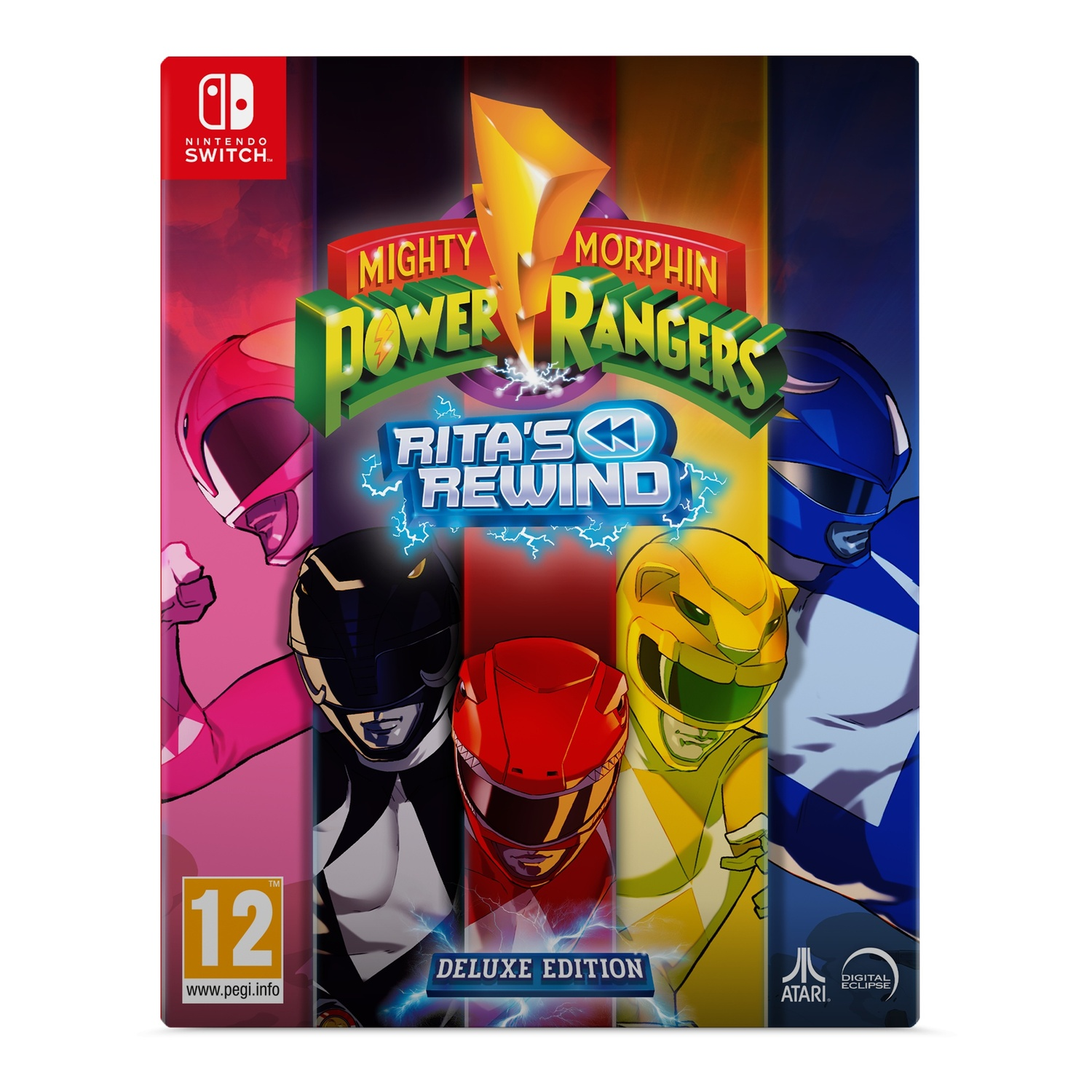 Verpakt Mighty Morphin Power Rangers-spel met kleurrijke personages.