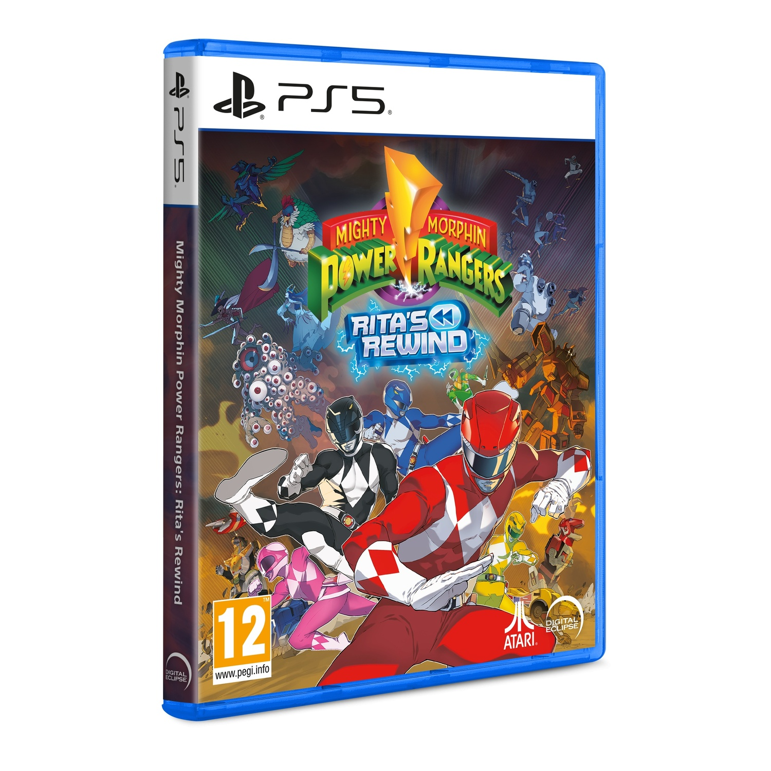 PS5 gamebox voor Mighty Morphin Power Rangers: Rita's Rewind. Kleurrijke artwork, logo en game details.
