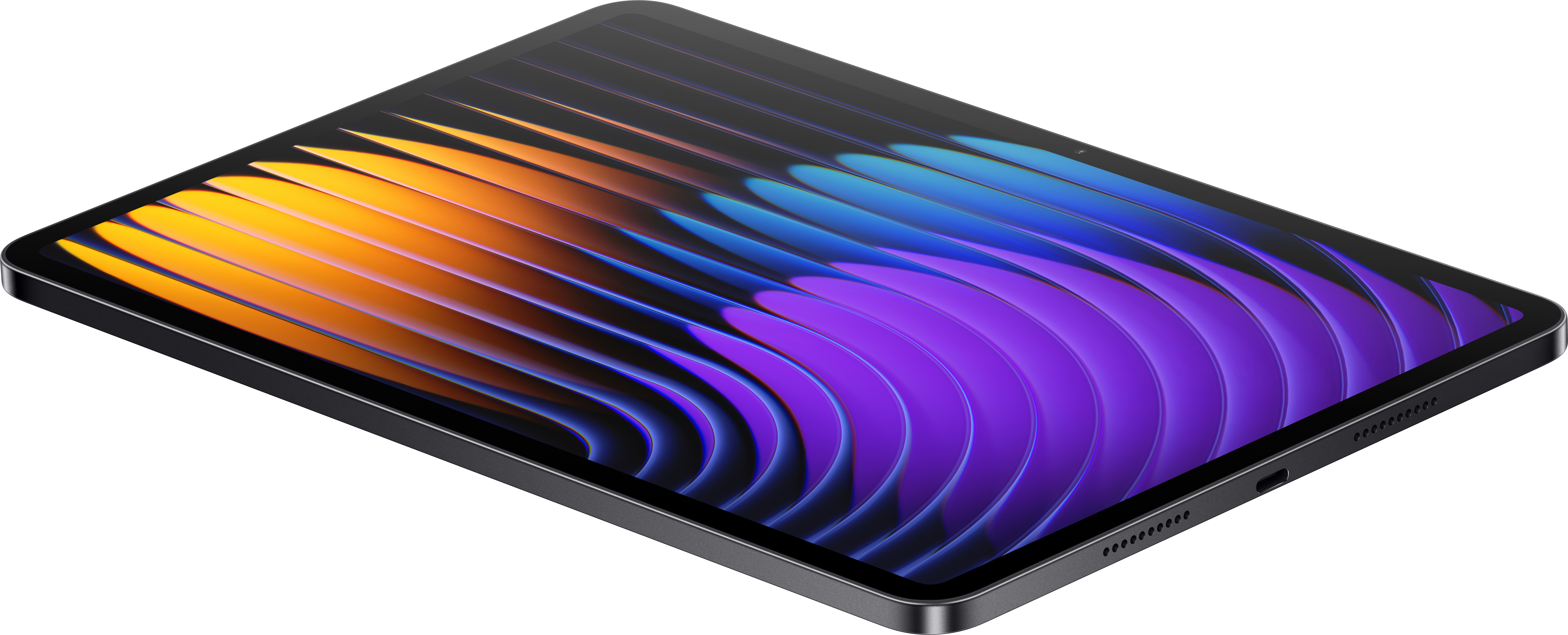 Ein Tablet mit farbenfrohem Bildschirm. Der Bildschirm zeigt eine Grafik mit vielen Farben.