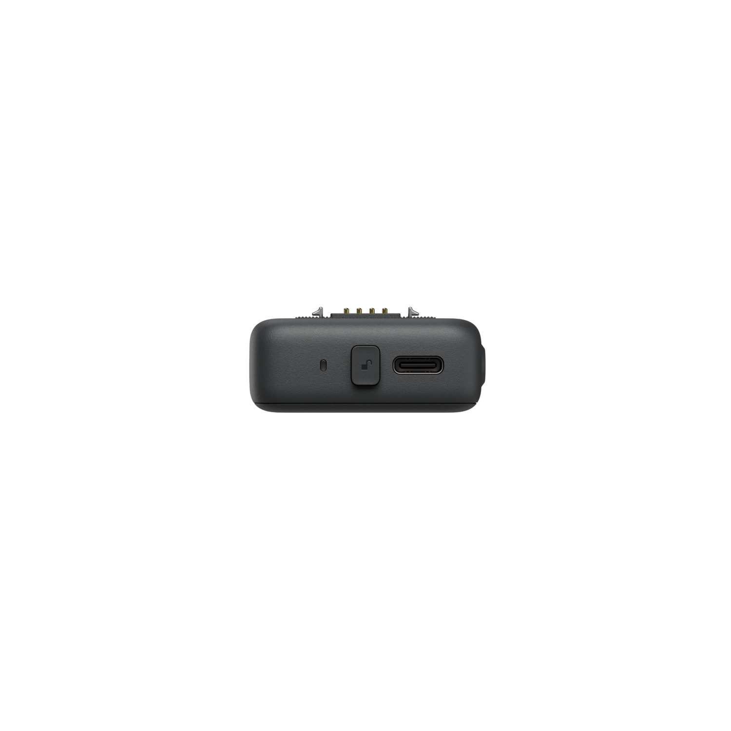 A black device with a USB-C port and a button. White background.