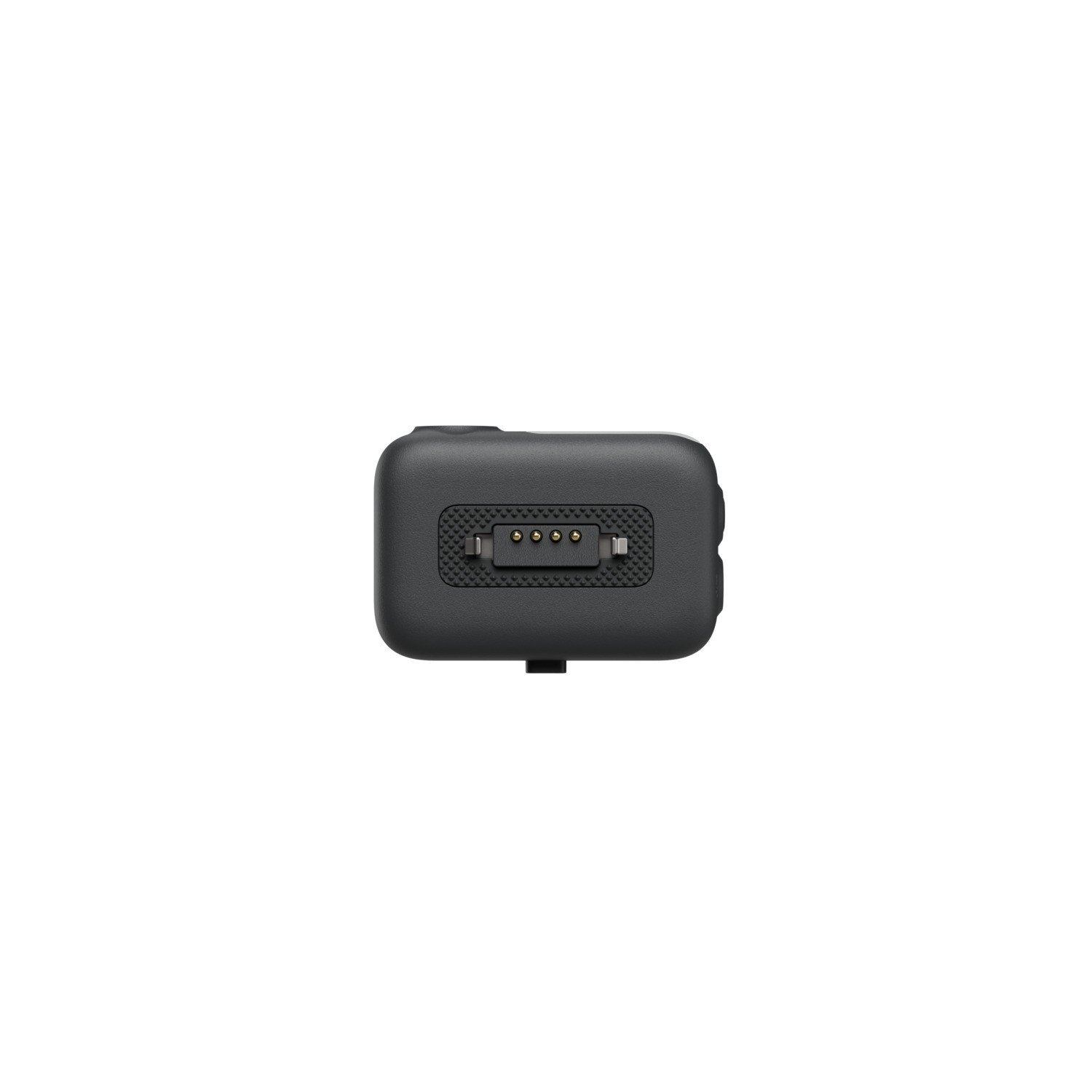 Black charging base with connector pins. The background is white.