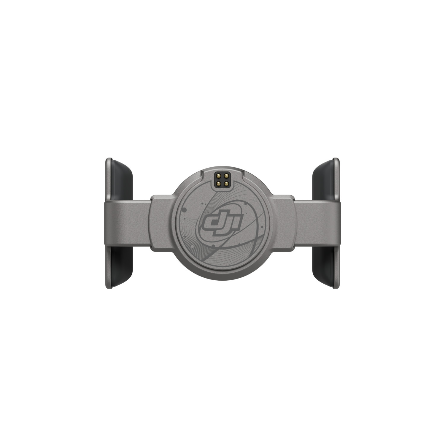 Gray DJI device with a circular center and two side arms. DJI logo visible.