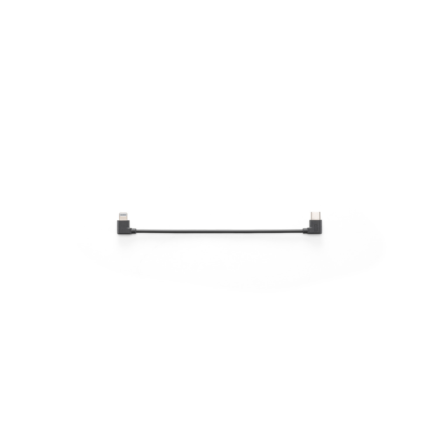 Black cable with Lightning and USB-C connectors, white background.