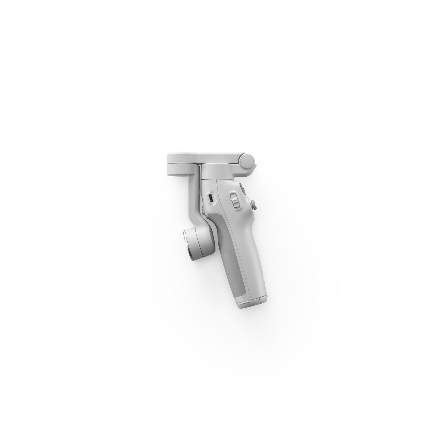 Gray gimbal handle, side view, white background.