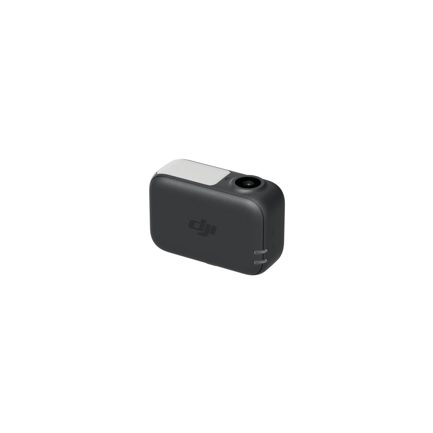 A black DJI Osmo Pocket camera. The camera is rectangular and has a silver top.