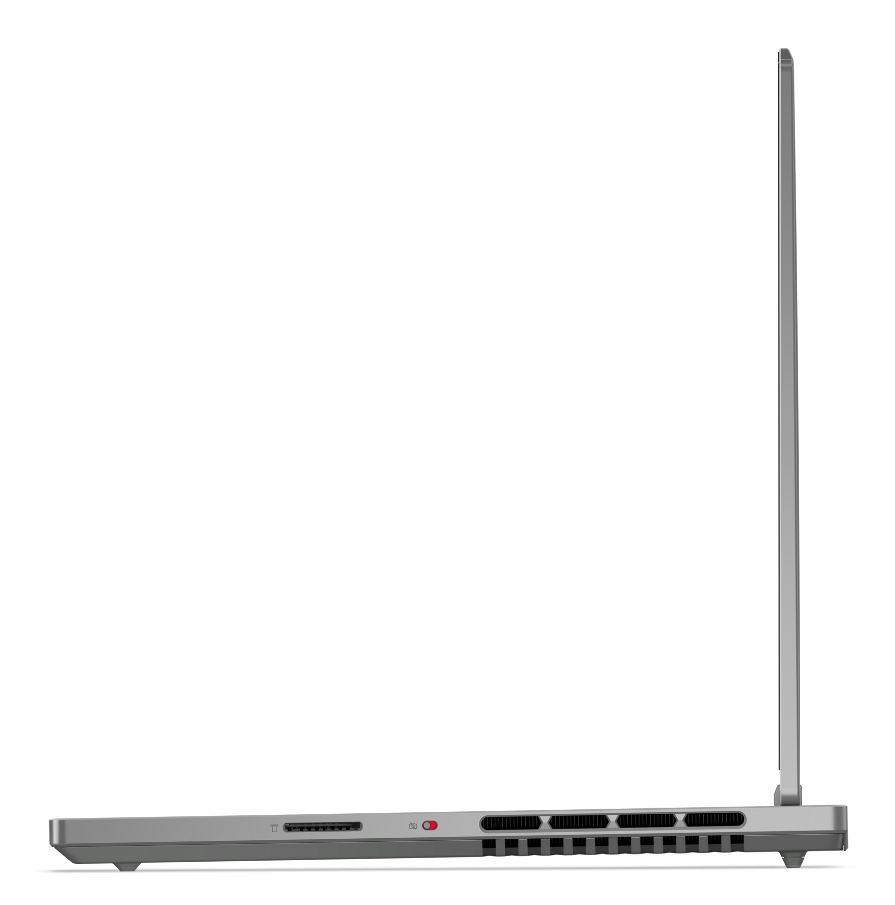 Widok z boku laptopa z portami i otwartym kątem.