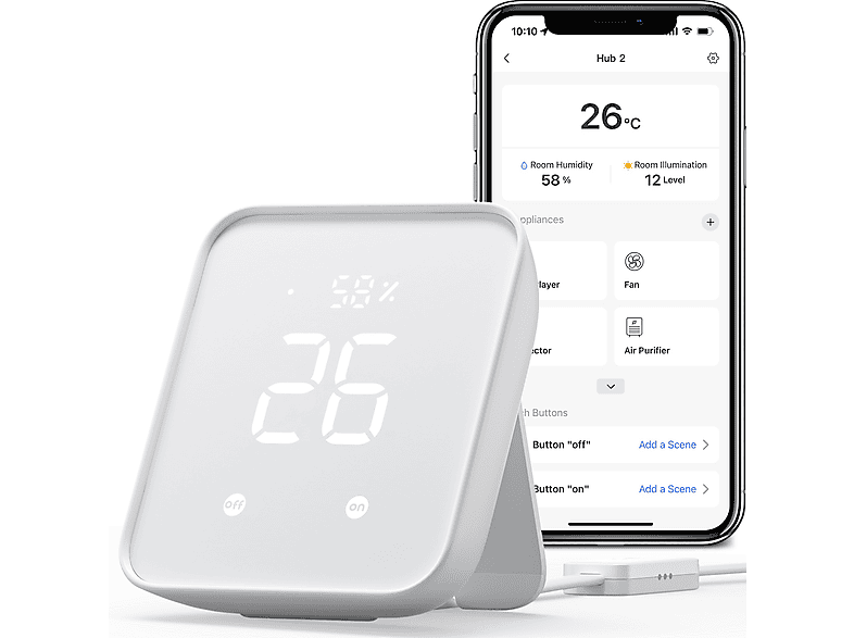 SWITCHBOT SwitchBot Hub 2 – IR-Sendesystem Thermo-Hygrometer Smart Home Hub, Weiß