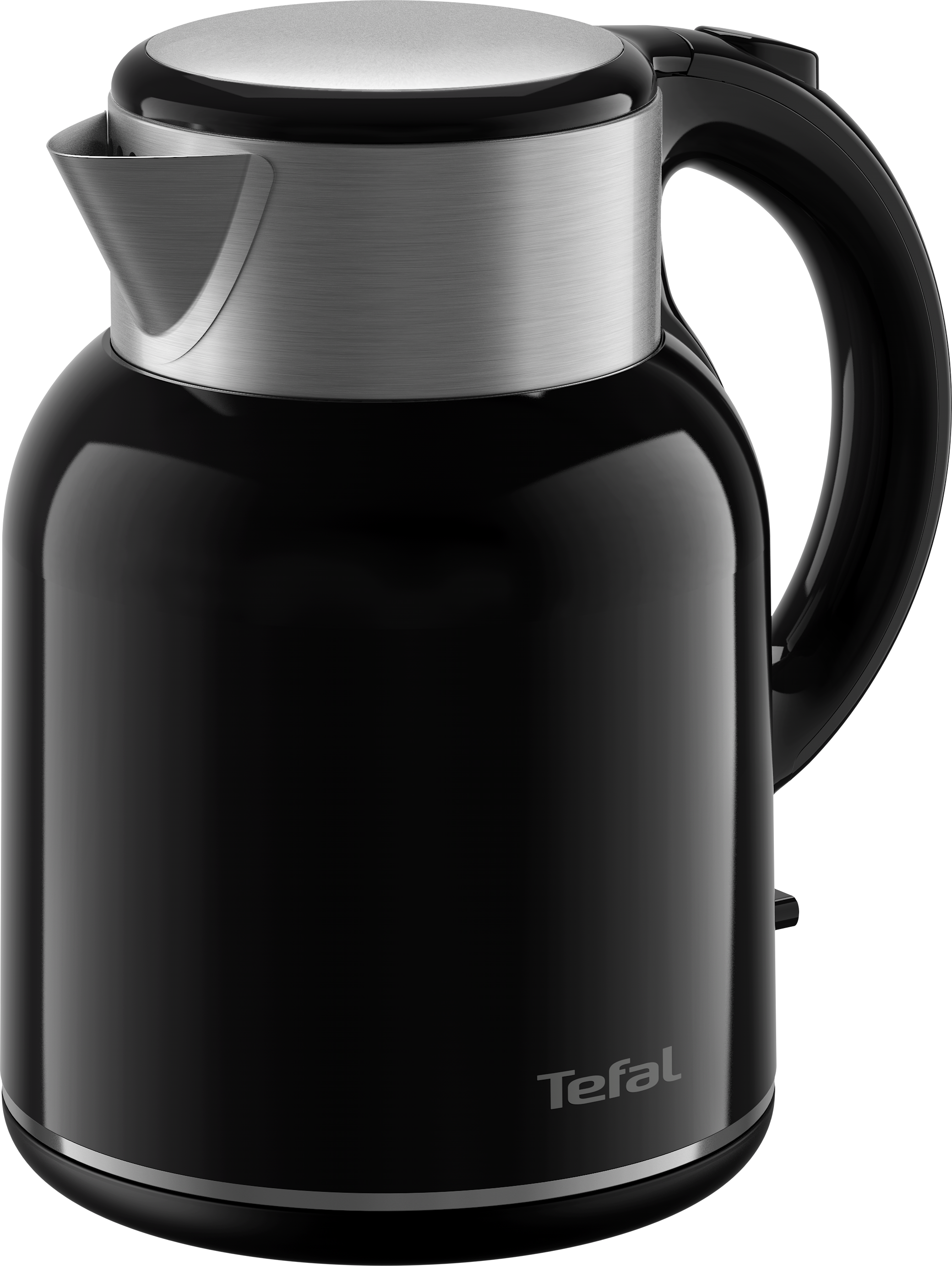 Fekete-ezüst elektromos vízforraló, Tefal logóval.