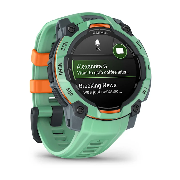 Smartwatch Garmin wyświetlający wiadomość i wiadomości.