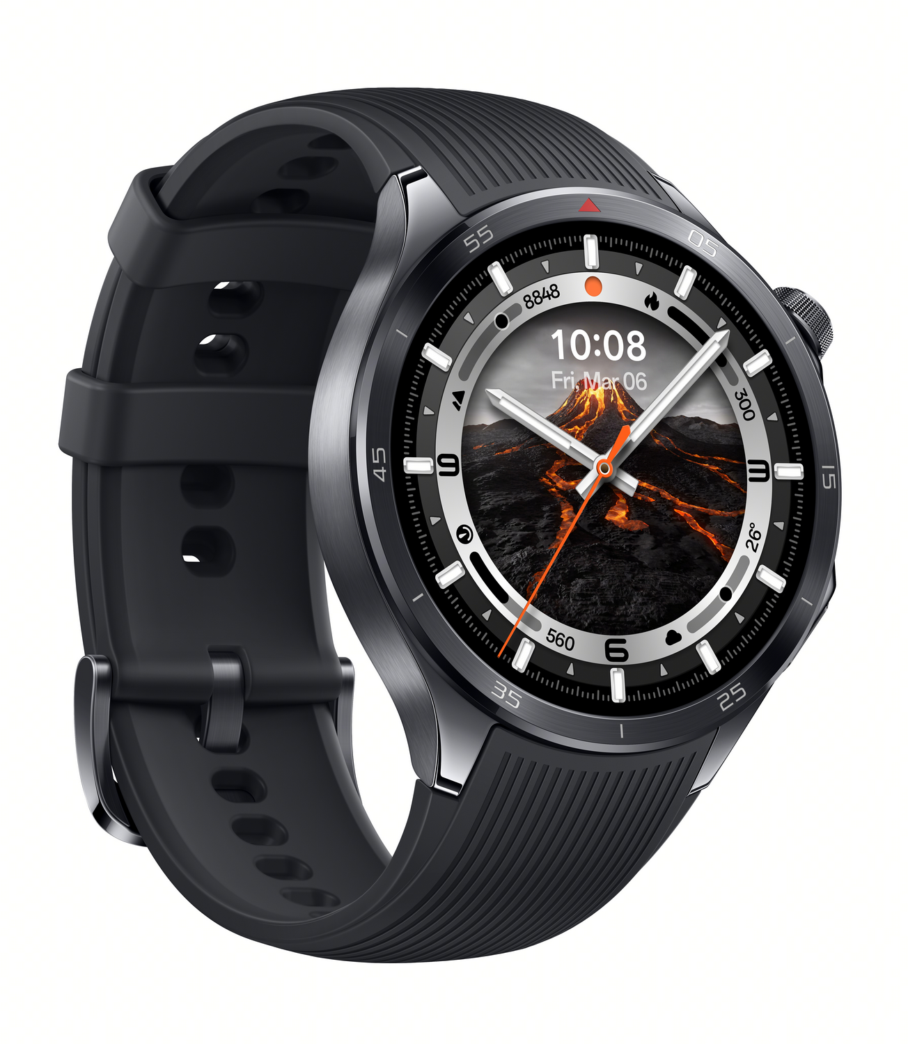Un reloj inteligente negro con una correa negra.