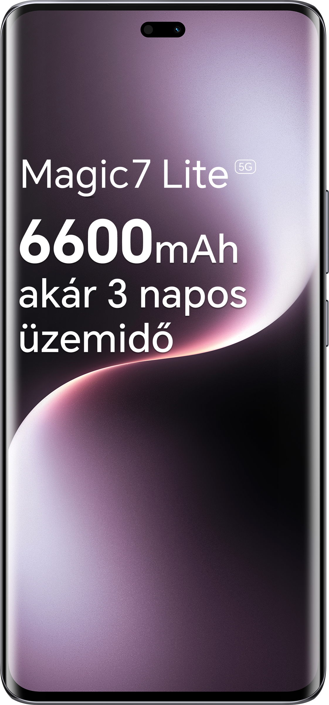 Egy okostelefon képernyőjén a 'Magic 7 Lite', az akkumulátor kapacitása és a használati idő látható.