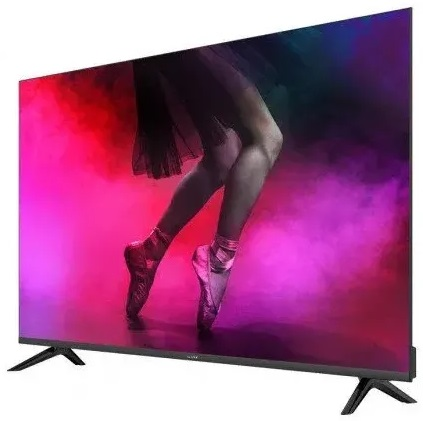 Duży ekran telewizora pokazujący baletnicę na czerwonym i różowym tle.