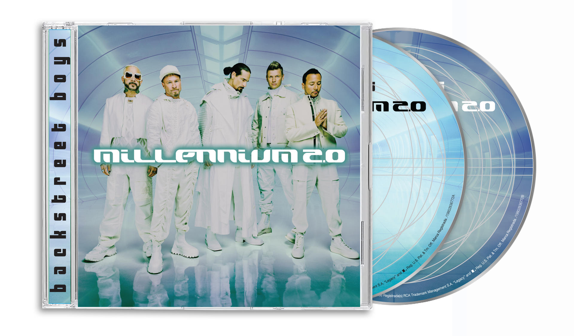 CD-Cover des Albums Millennium 2.0 der Backstreet Boys, mit den Bandmitgliedern in weißen Outfits.