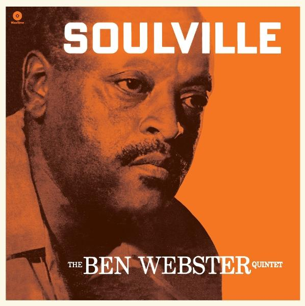 Album borító: Ben Webster, arc, narancssárga háttér, szöveg.