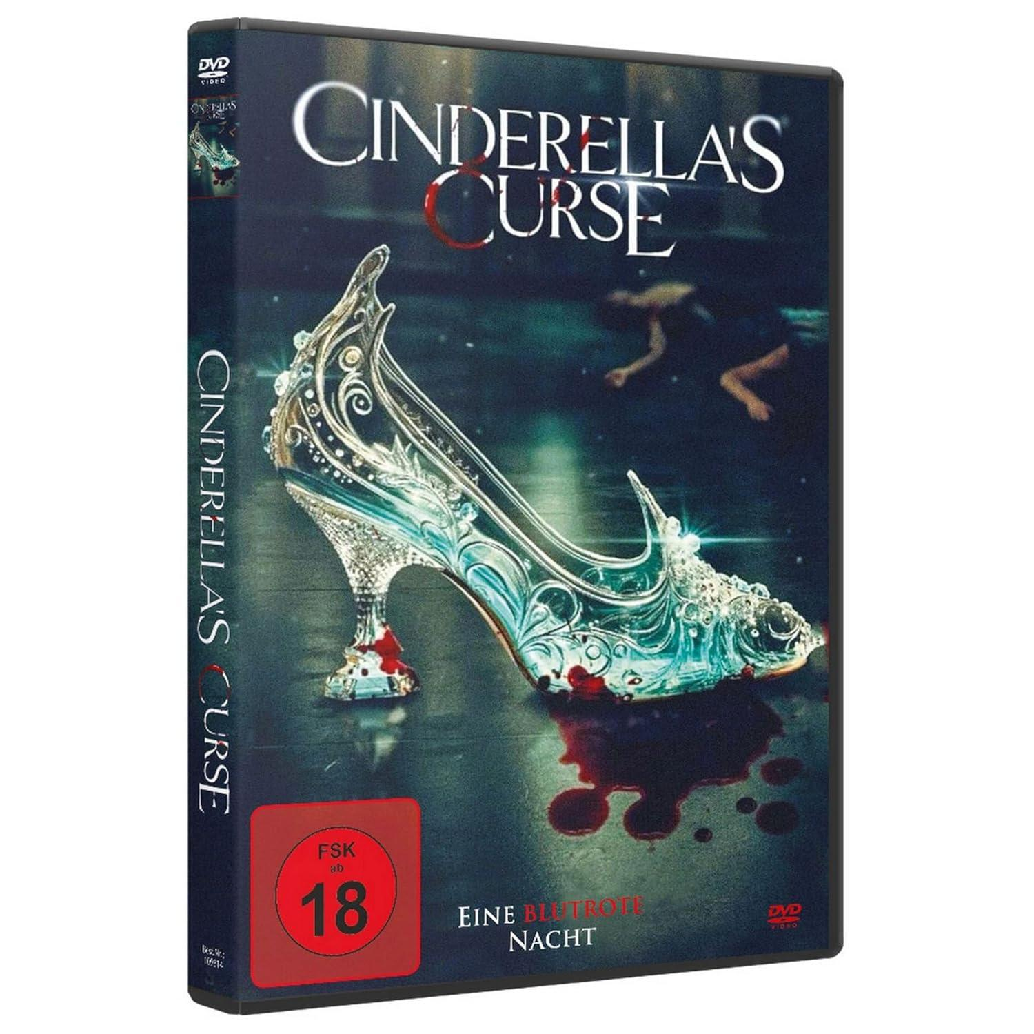 DVD-Hülle. Titel: Cinderella's Curse. Zeigt einen Glasschuh mit Blutflecken. Enthält eine FSK-18-Bewertung.
