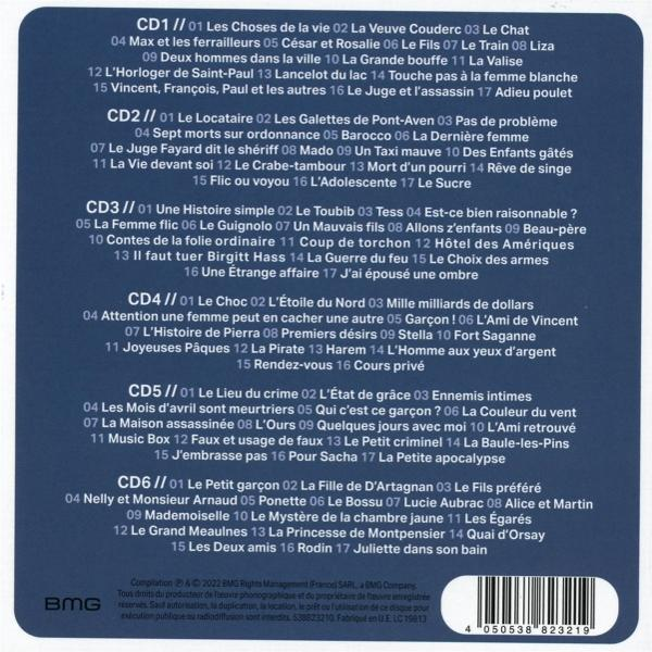 Eine CD-Trackliste mit französischen Titeln. Das Cover hat einen weißen Hintergrund mit Text.