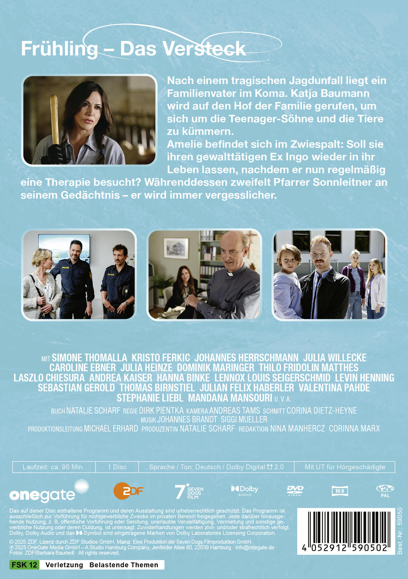 DVD-Hülle mit einer Frau und mehreren anderen Personen auf den Bildern. Der Titel lautet "Frühling - Das Versteck".