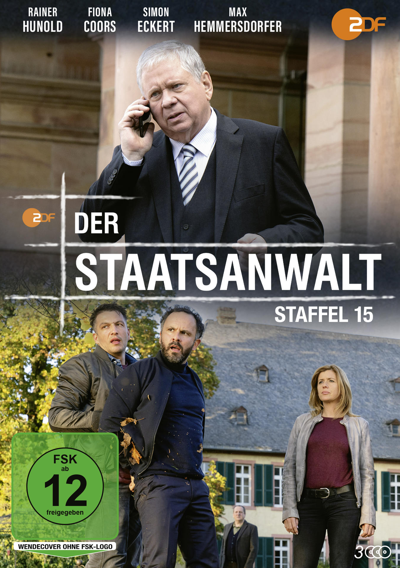 DVD-Cover: Mann am Telefon, andere schauen zu. Titel: Der Staatsanwalt, Staffel 15. Grüner Rating-Aufkleber.